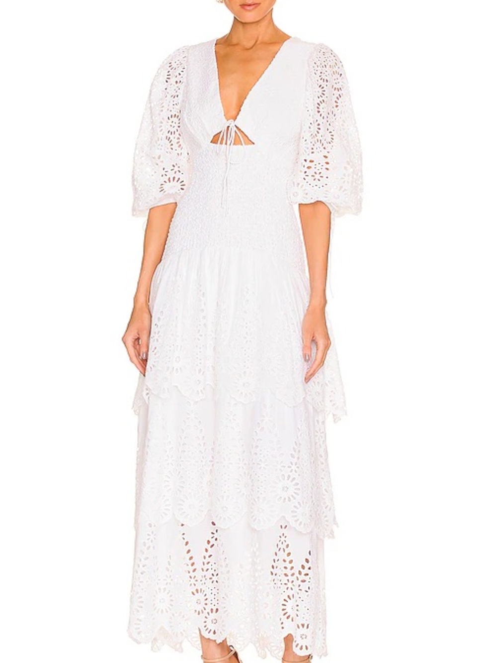 Significant Other White Eyelet Tiered Maxi Dress with Tie Front